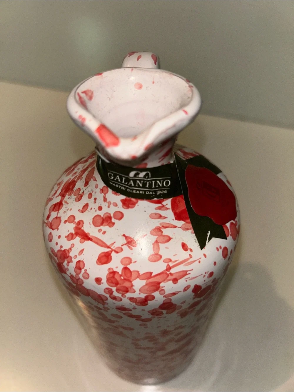 GALANTINO olive oil jar made in Italy White and Red Spotted Oil Bottle with Cork